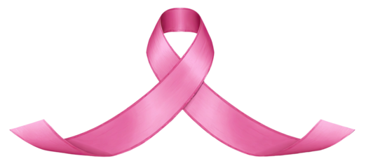 A gracefully folded, glossy pink ribbon, floating against a stark black background. The emblem symbolizes awareness
