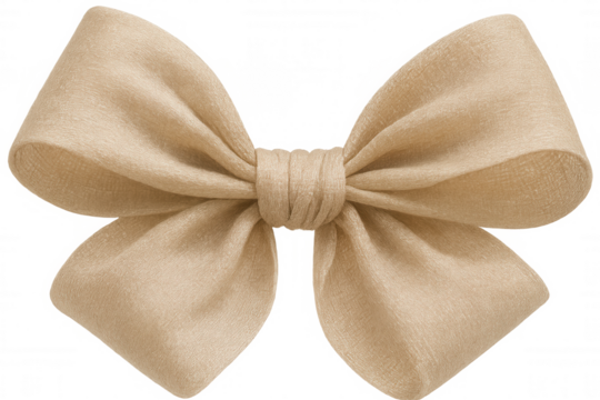 Beige ribbon bow for gift decoration, packaging, or festive celebrations, featuring a tied knot