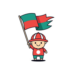 Cute cartoon boy character holding a waving flag.