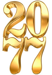 Elegant 3D Golden Numbers '2077' Reflecting Future Success, Luxury, and Celebration against a Dark Background