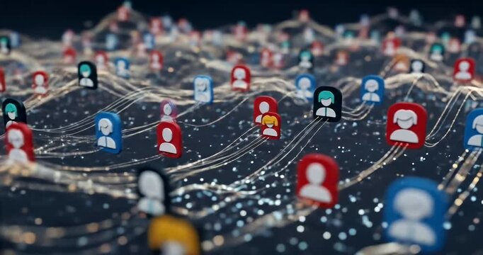 Abstract representation of digital connections among diverse user profiles