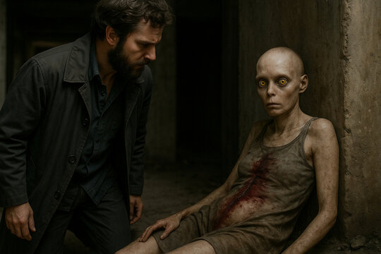 a man and an emaciated woman