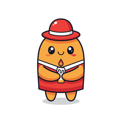 Adorable Cartoon Character Holding a Candle with Hat and Red Outfit.