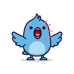 Cartoon Blue Bird with Open Beak and Raised Wings Illustration.