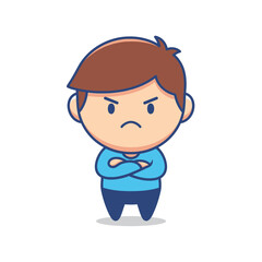 Cute cartoon boy with an angry expression and crossed arms.
