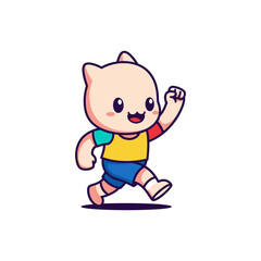 Cute cartoon cat character running happily with colorful clothes.