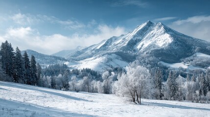 Fototapeta premium Winter Background. Beautiful Snowy Landscape with Mountain View