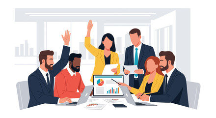 Diverse group of professionals collaborating in a modern office meeting.