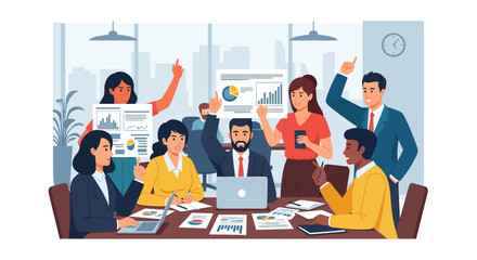 Team members in a meeting discussing business strategies and ideas.