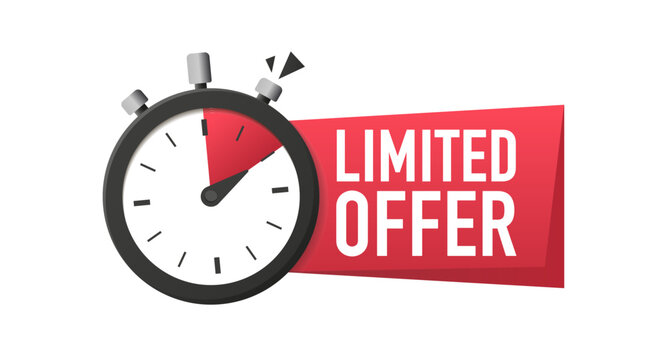 Limited time offer high quality design. Alarm clock icon. Last minute chance sign business concept. Last offer label. Countdown of time for special offer. Vector illustration