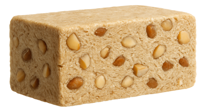 A rectangular plastic container showcasing layered gelatin gummies with visible stripes.