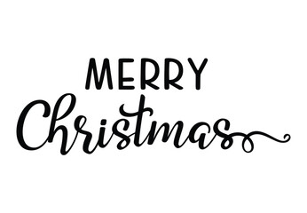 Merry Christmas lettering clipart, Winter vector lettering, Isolated Christmas vector sign