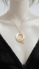 Elegant golden initial Q pendant necklace isolated against a clean white background, showcasing minimalist style with fine jewelry craftsmanship