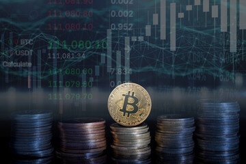 Visual representation of cryptocurrency market trends with Bitcoin and price charts in the background