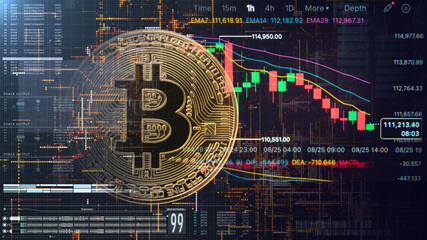 Bitcoin trends displayed on digital chart with price fluctuations and graphical analysis of market data