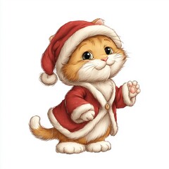 A Cheerful Christmas Wave from a cartoon kitten dressed in Santa outfit