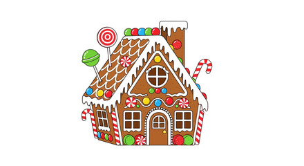 Festive and colorful gingerbread house with candy decorations.