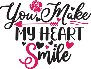 You Make My Heart Smile Valentine's Day Typography Design with Hearts
