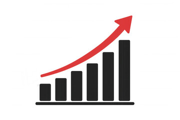 Bar chart progressing with increasing red arrow, visualizing business growth, financial success, and market achievement