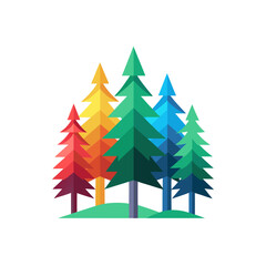 Minimal realistic colorful vector art of a pine tree forest, flat vector style clipart , no shadow, no gradient With white background