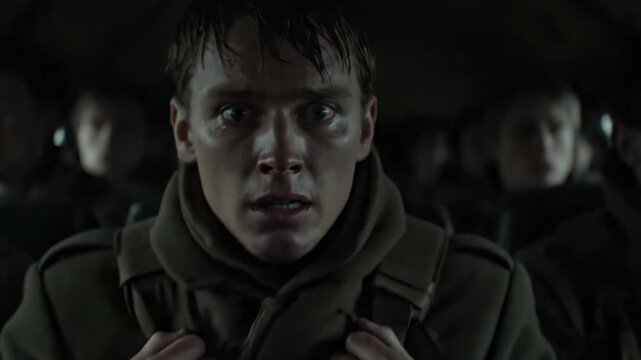 A tired man inside a vehicle with a concerned expression