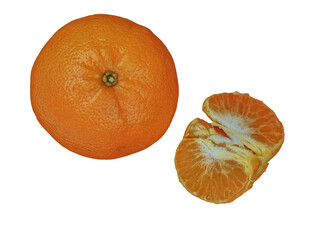 Juicy orange fruit and a fresh segment resting on a white background for healthy eating