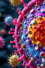Closeup Colorful Virus Particles Microscopic Environment