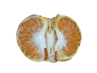 Fresh orange half showing vibrant inner flesh against a plain background