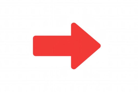 Red arrow on a clear background, pointing to the right and symbolizing direction, advancement, and moving forward