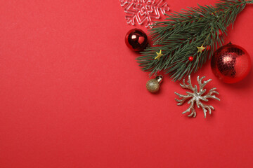 Festive scene with wrapped gifts, candies and decorations, sometimes on a bright red background,...