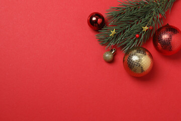 Festive scene with wrapped gifts, candies and decorations, sometimes on a bright red background,...