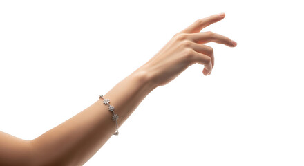 Elegant woman s arm reaching up with bracelet isolated on transparent background