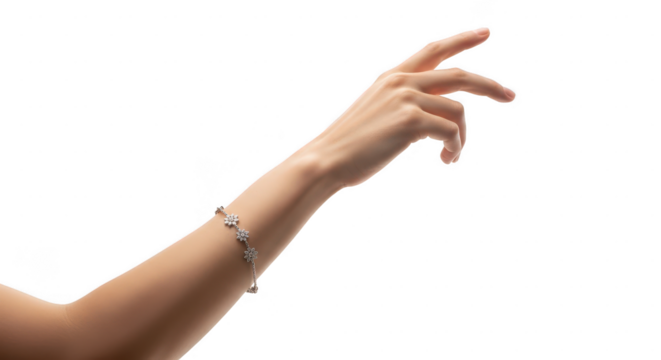 Elegant woman s arm reaching up with bracelet isolated on transparent background