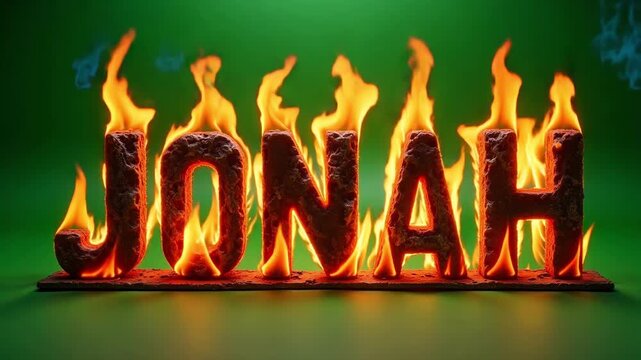 Burning JONAH Text Animation in Flames against a Green Screen Background for Powerful Visual Effects and Compelling Storytelling in 4K Video Footage.