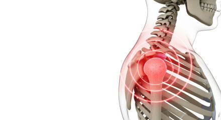 Human shoulder joint anatomy with pain isolated on transparent background