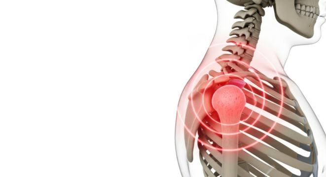 Human shoulder joint anatomy with pain isolated on transparent background