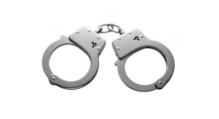 Shiny metal handcuffs isolated on transparent background