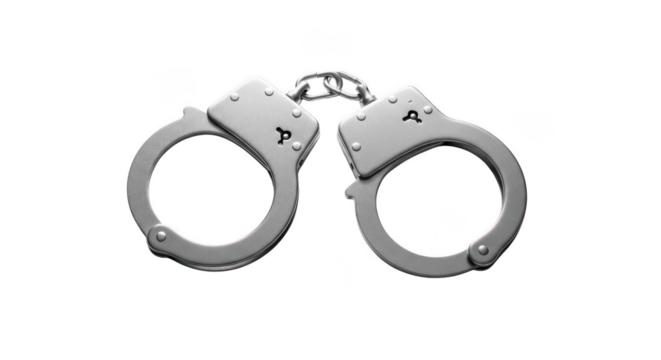 Shiny metal handcuffs isolated on transparent background