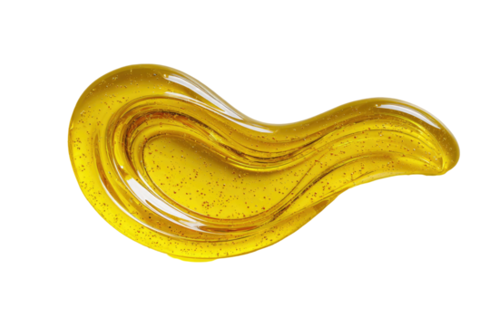 Swirling golden liquid with a transparent quality against a stark black background