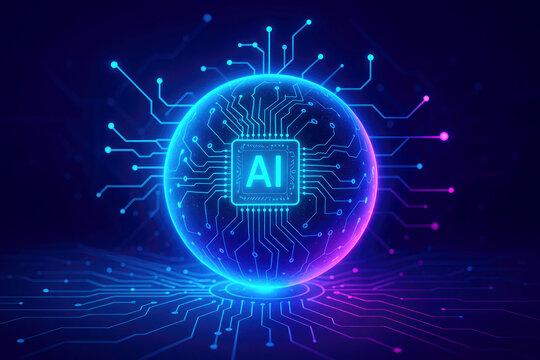 Futuristic Digital Globe with AI Chip and Glowing Circuitry Network artificial intelligence earth - Powered by Adobe
