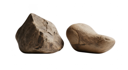 Two rough natural stones isolated on transparent background