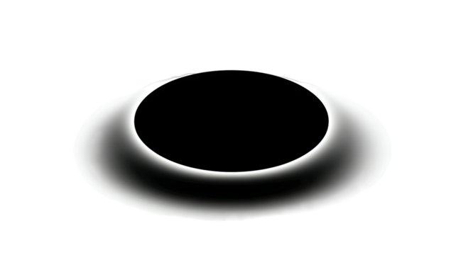 Grayscale graphic of a shaded disc atop an unseen surface, creating depth and shadow