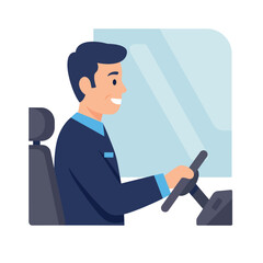 Driver focused on driving car with steering wheel.