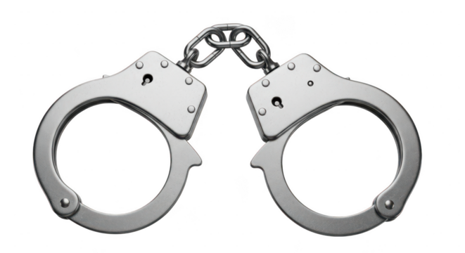 Metal handcuffs isolated on transparent background
