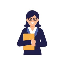Professional Woman Holding Documents in Business Attire.