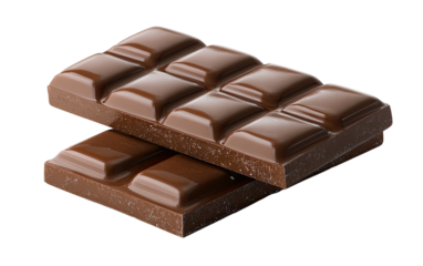 Two rectangular blocks of dark chocolate are stacked, slightly overlapping against a black background