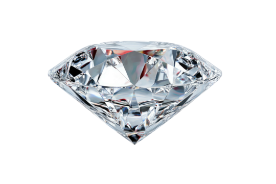 A close-up shot displays a brilliant-cut gemstone, with many light reflections and sharp angles