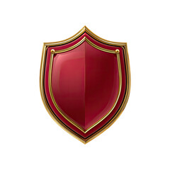 Glossy red and gold heraldic shield design, isolated against a black background, detailed with curves