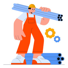 Laborer Carries Pipe PNG file on transparent background