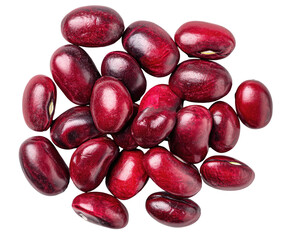 A close-up of a cluster of reddish-purple kidney beans on a black background